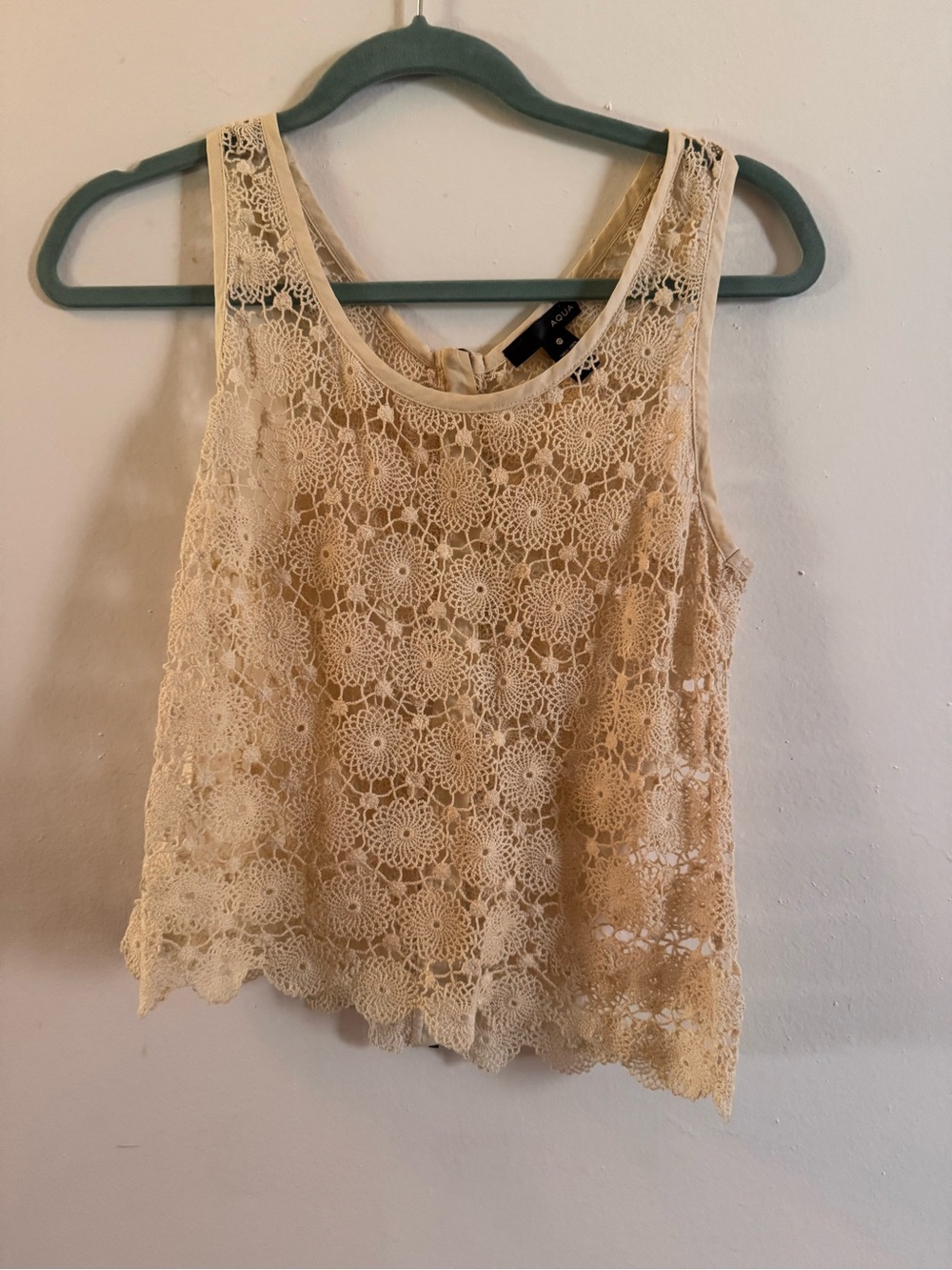 Aqua Cream Crochet Lace Tank Camisole